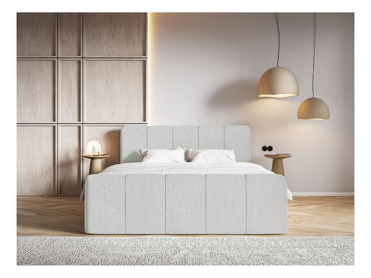 Lit continental avec surmatelas - 200x200 cm - chenille gris clair - CLOUDY II