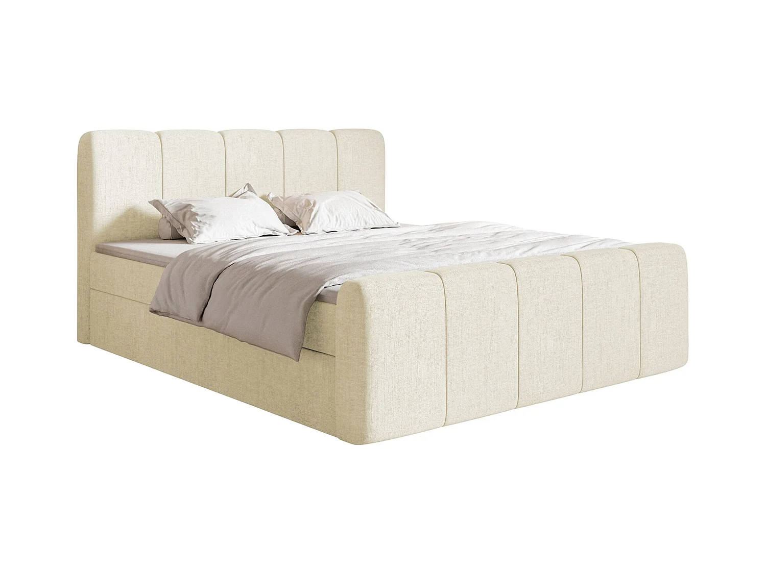 Boxspringbett 200x200 - mit Bettkästen und Topper - Chenille Creme - CLOUDY II