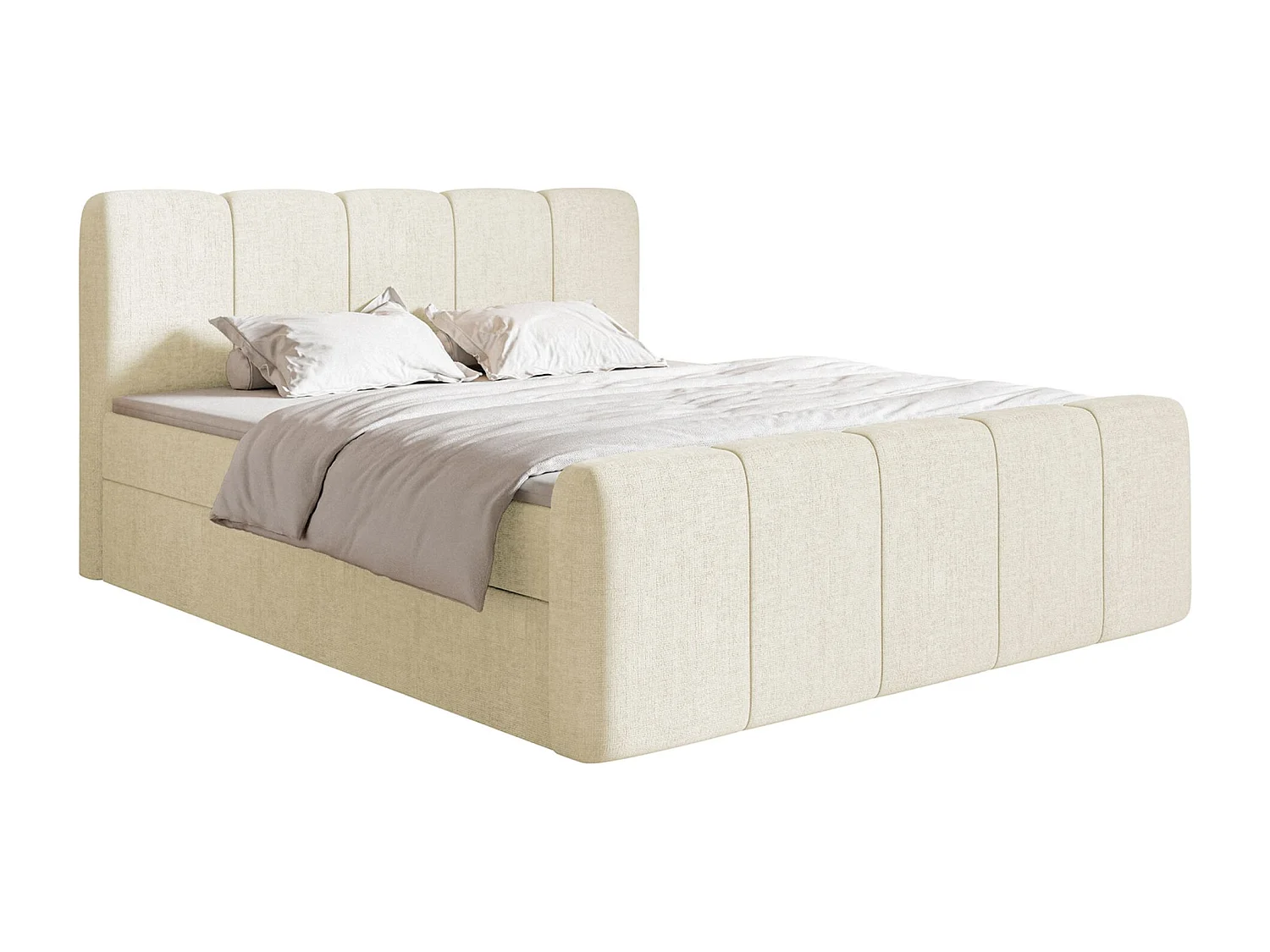 Boxspringbett 200x200 - mit Bettkästen und Topper - Chenille Creme - CLOUDY II
