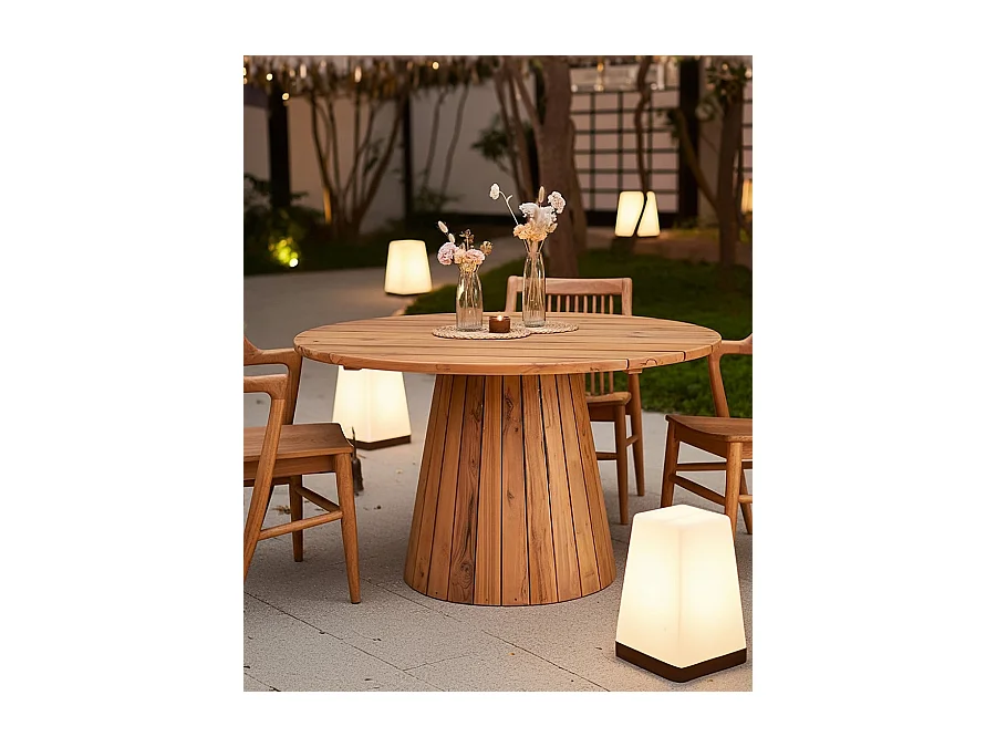 Capelle - Table de jardin ronde en teck recycle