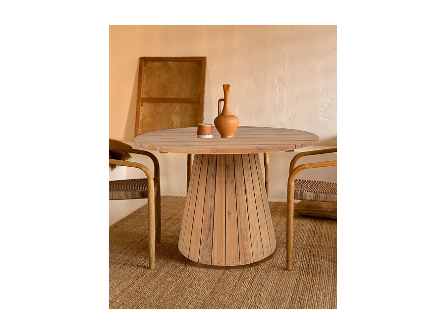 Capelle - Table de jardin ronde en teck recycle