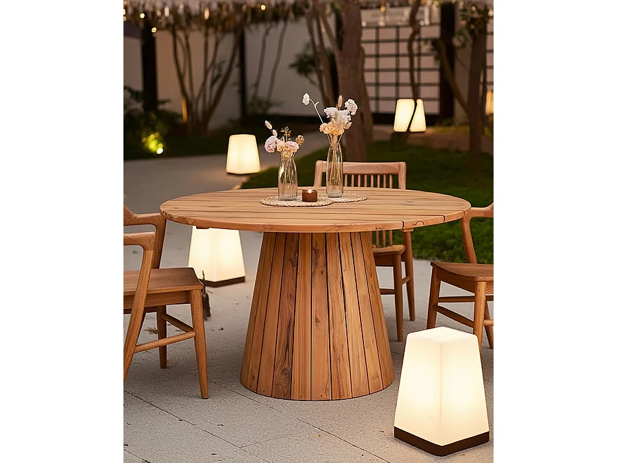 Capelle - Table de jardin ronde en teck recycle