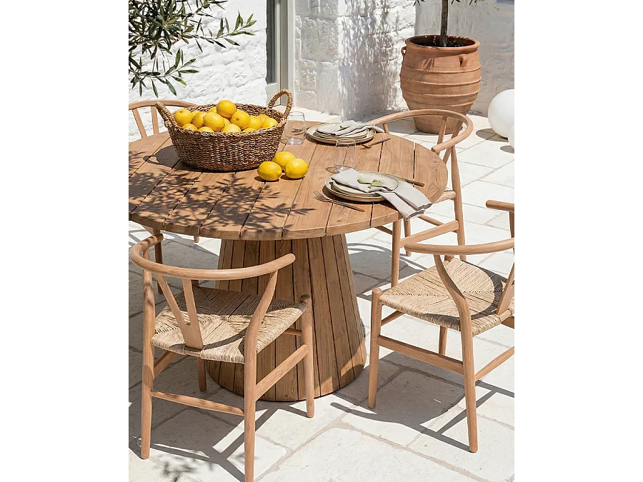 Capelle - Table de jardin ronde en teck recycle