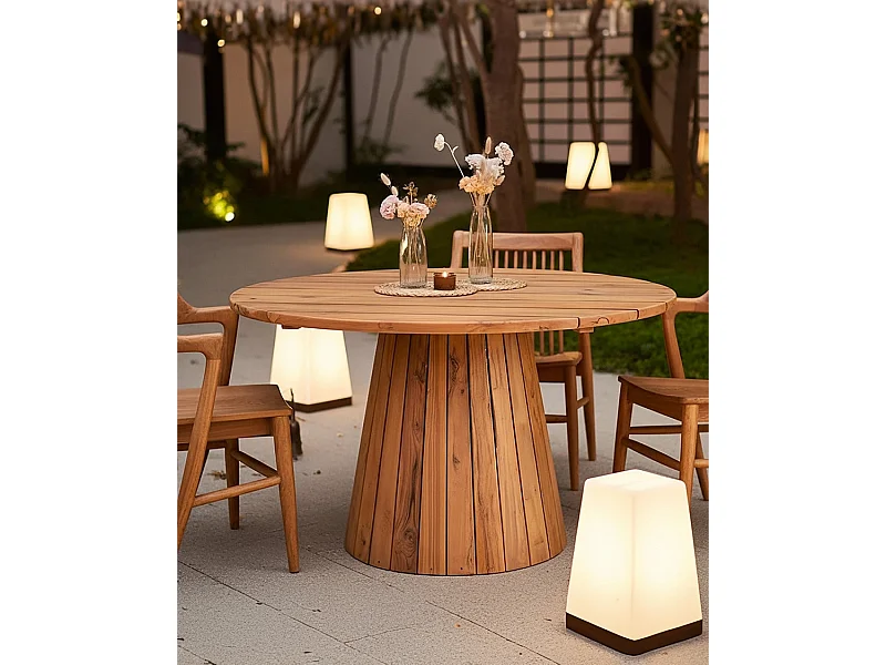 Capelle - Table de jardin ronde en teck recycle