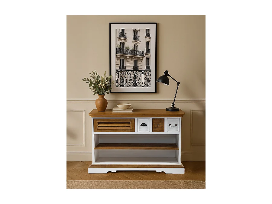 Inda - Console en bois massif de Sungkai - Blanc et naturel