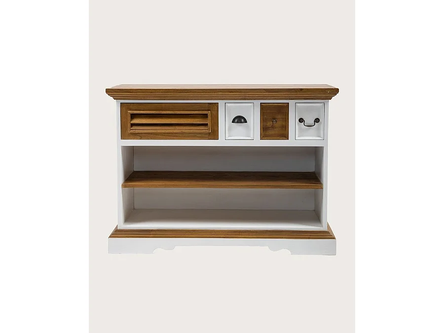 Inda - Console en bois massif de Sungkai - Blanc et naturel