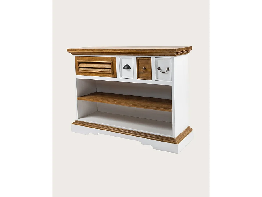 Inda - Console en bois massif de Sungkai - Blanc et naturel