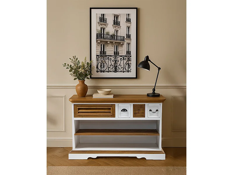 Inda - Console en bois massif de Sungkai - Blanc et naturel