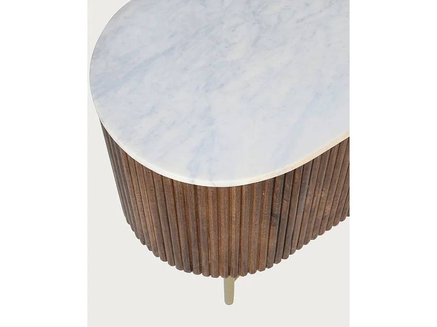 Céline - Meuble tv en bois de manguier avec plateau en marbre 150 cm