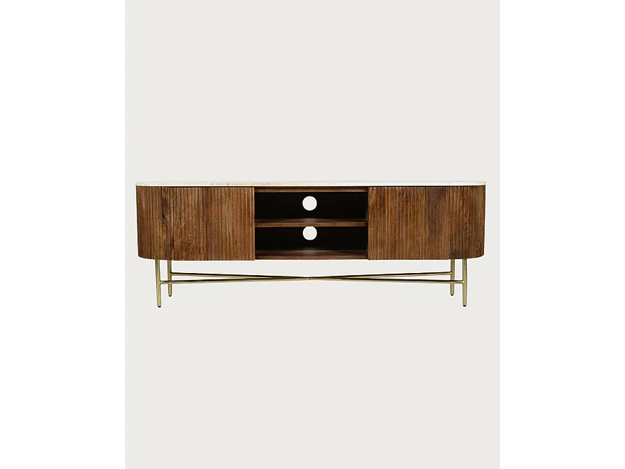 Céline - Meuble tv en bois avec plateau marbre 150 cm