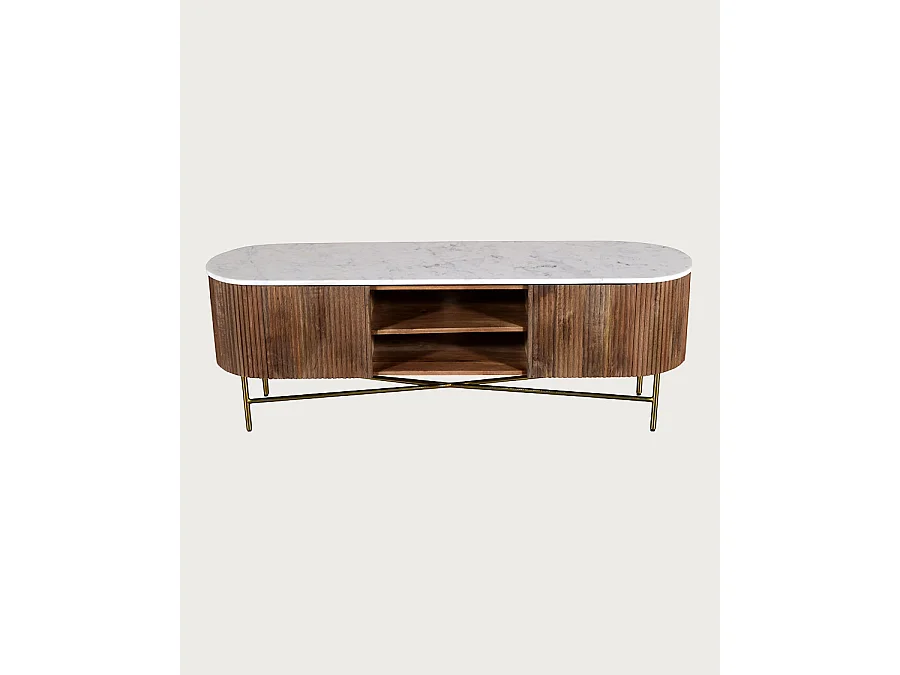 Céline - Mobile porta TV in legno con piano in marmo, 150 cm