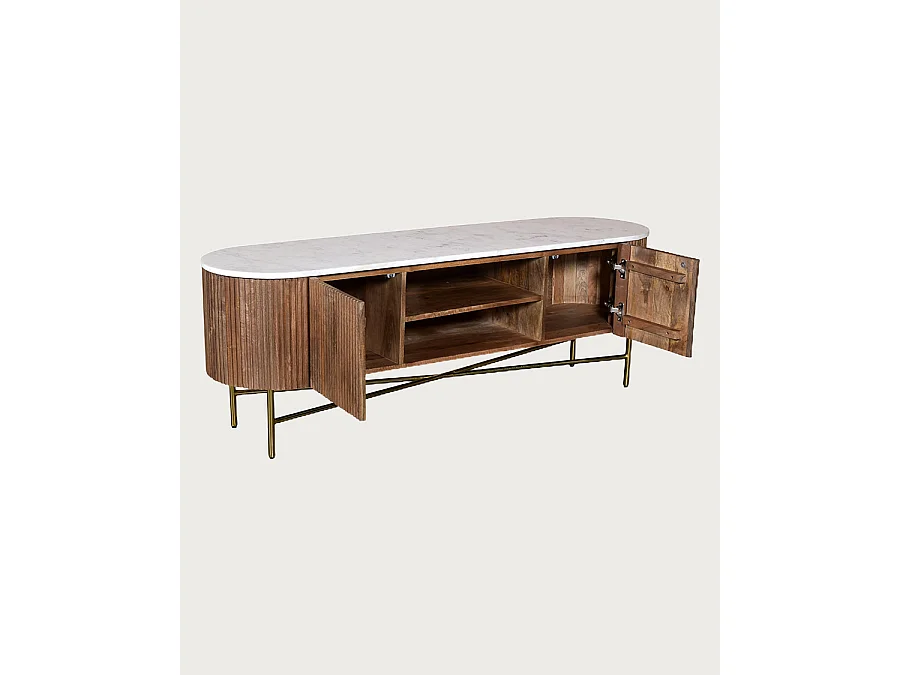 Céline - Mobile porta TV in legno con piano in marmo, 150 cm