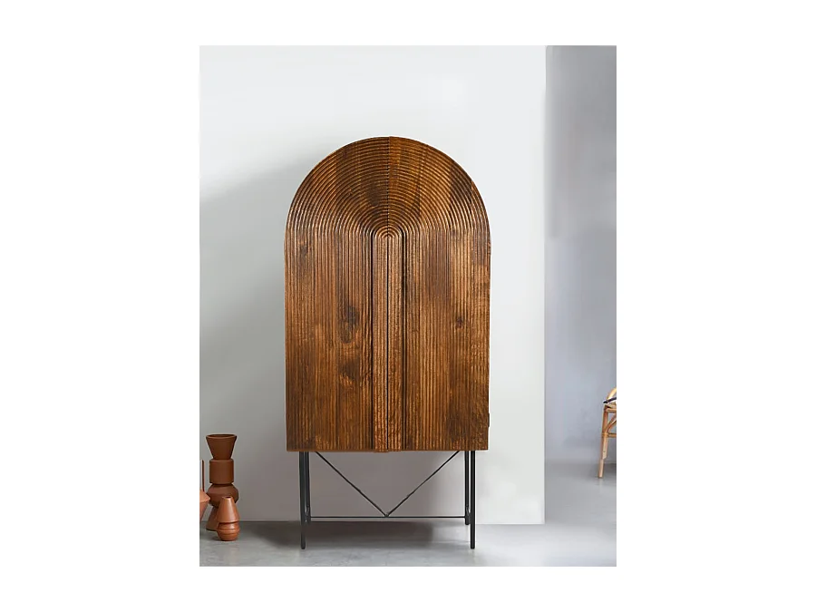 Vorno - Armoire en bois massif de manguier sculptée