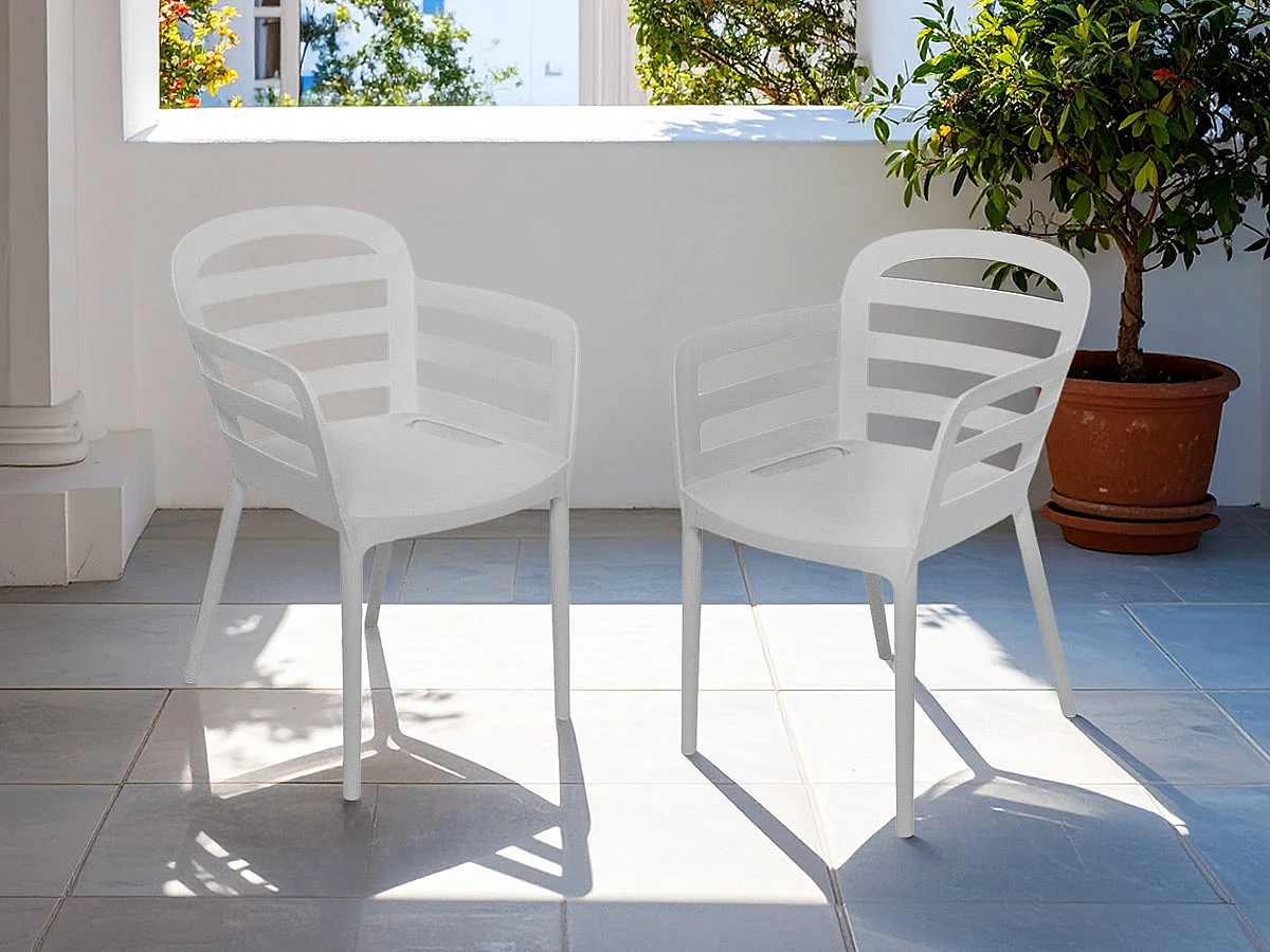 Lot de 2 chaises de jardin Boston Blanc - Jardideco