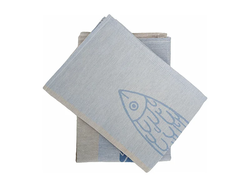 Lot de 2 torchons de cuisine toile 50x70 cm collection MARIS bleu