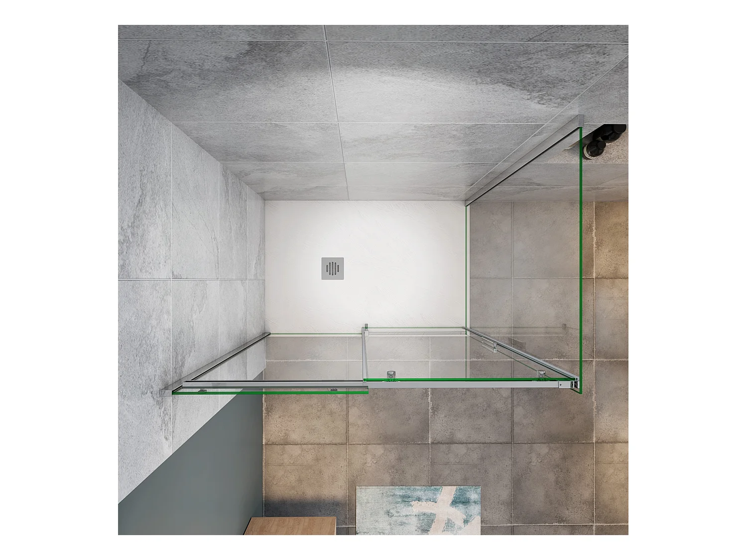 100x195cm Schuifbare douchecabine met zijwand 100cm,6mm helder glas,profiel van glanzend chroom.