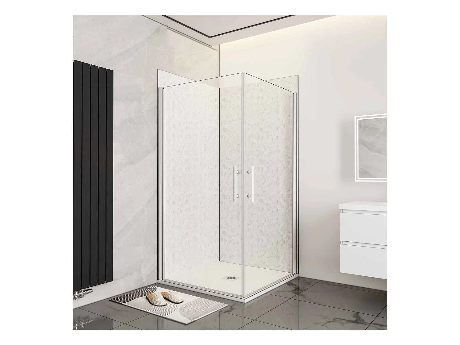 B:80xD:90xH:185cm douchecabine,5mm EasyClean veiligheidsglas,matte wit elektroforetische aluminium frame