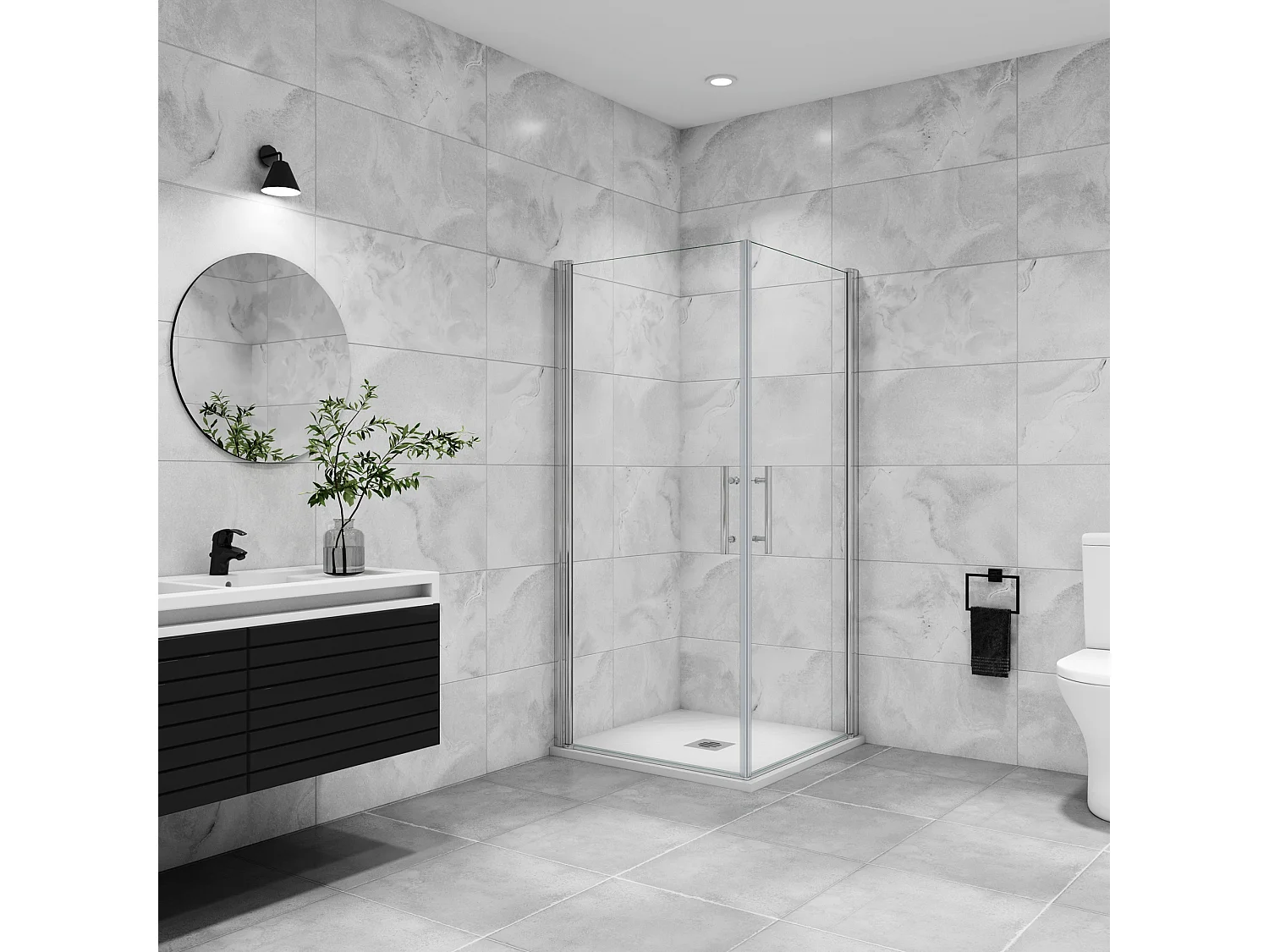 70x100x197cm Douchecabine draaibaar 180°,6mm NANO EasyClean veiligheidsglas,profiel van glanzend chroom