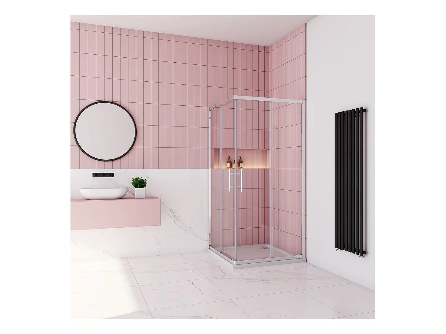 Douchecabine 70x70x195cm,dubbele schuifdeur,6mm NANO EasyClean veiligheidsglas,glanzend chroom profiel