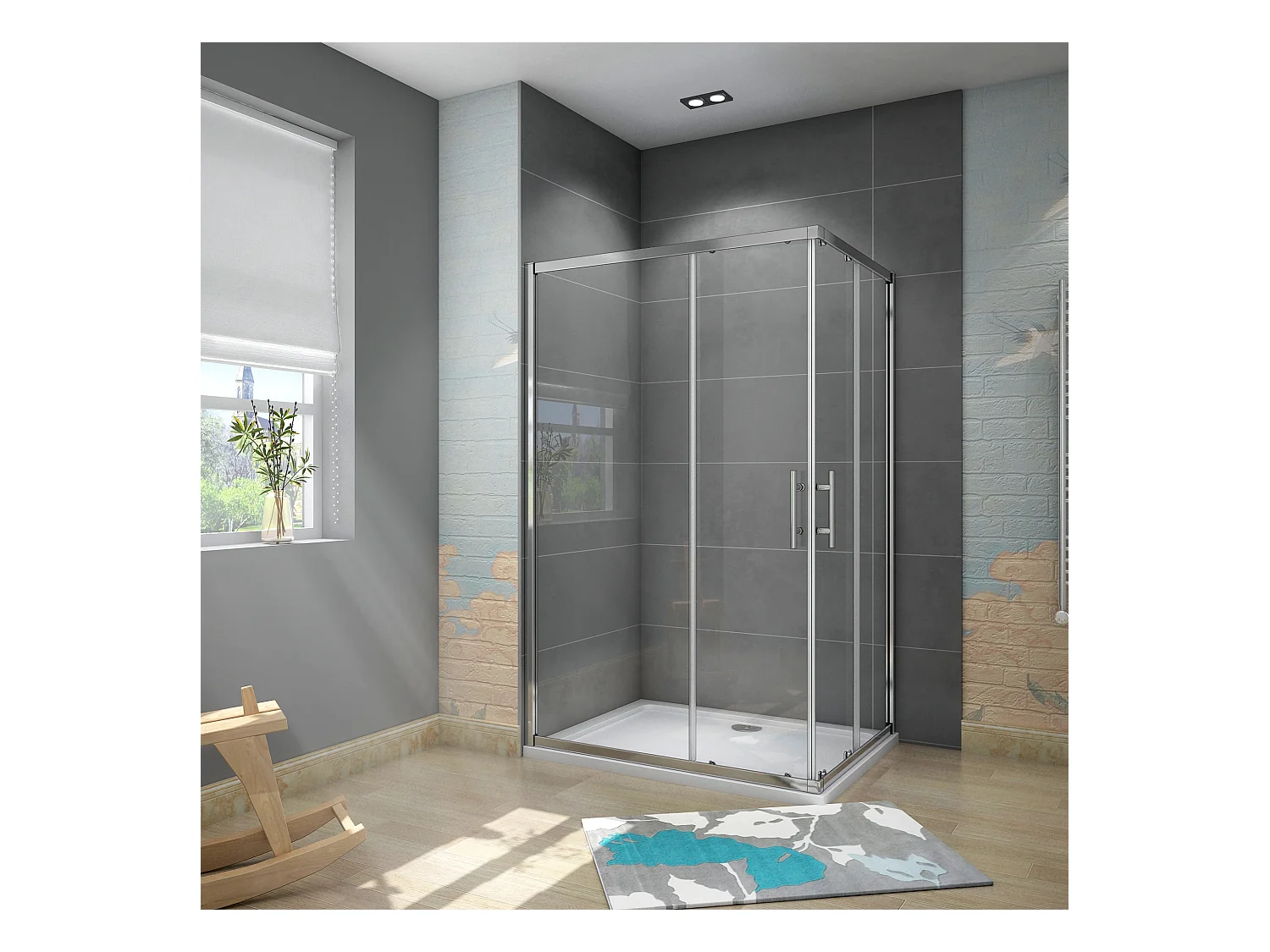 76x90x185cm Douchecabine met dubbele schuifdeur,6mm ESG veiligheidsglas,profiel van glanzend chroom.