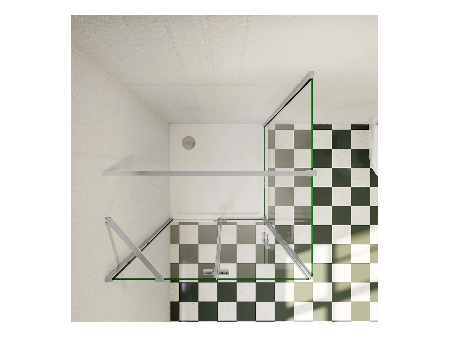 Douchecabine met vouwdeur en vaste zijwand,6mm NANO EasyClean veiligheidsglas,B:90xD:70xH:185cm,90 cm Stabilisatiestang,chroom