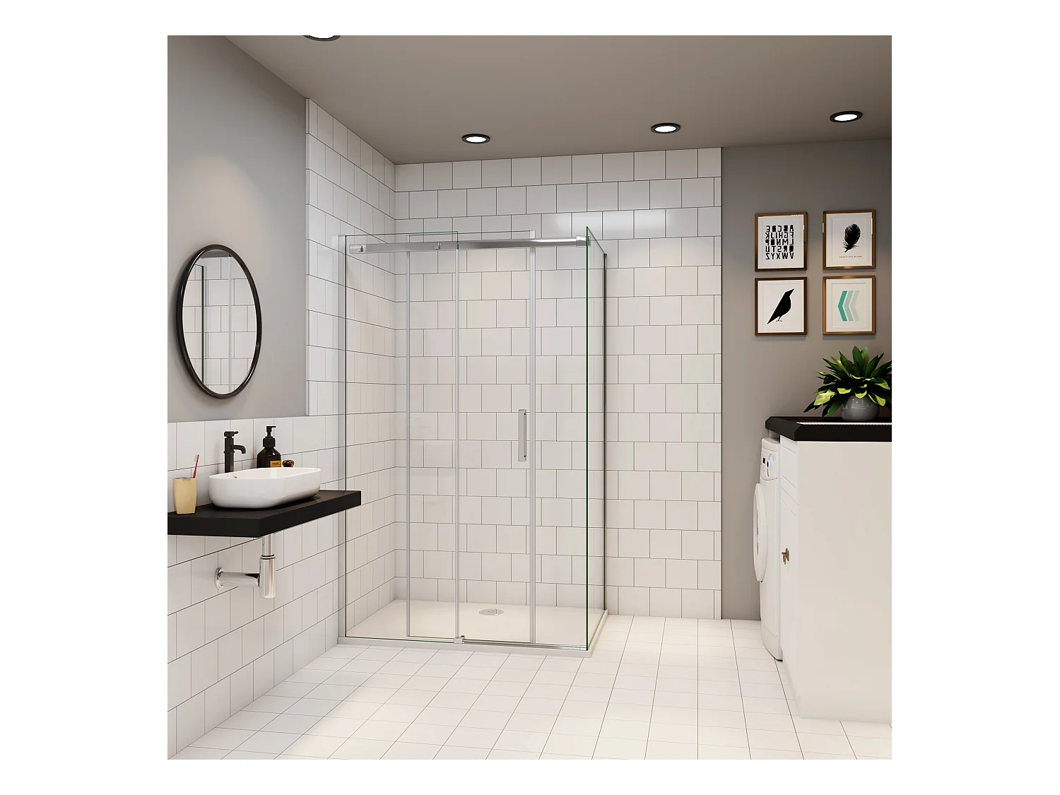 Schuifbare douchecabine met zijwand,8mm helder antikalk NANO glas,110cm(breedte)x70cm(zijwand)x195cm(hoogte),profiel van glanzend chroom.