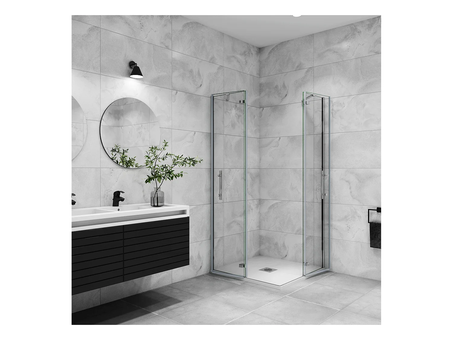 Douchecabine met dubbele draaideur,6mm helder veiligheidsglas nano coating,76x80x195cm,profiel van glanzend chroom.