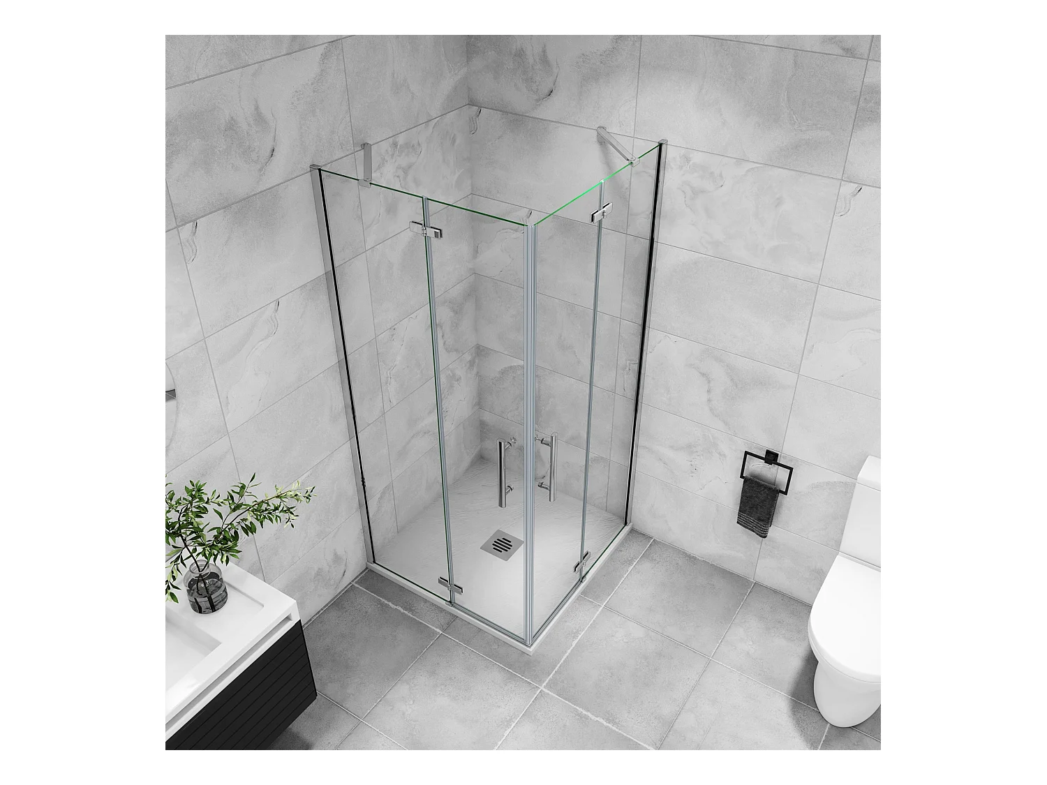 Douchecabine met dubbele draaideur,6mm helder veiligheidsglas nano coating,76x80x195cm,profiel van glanzend chroom.