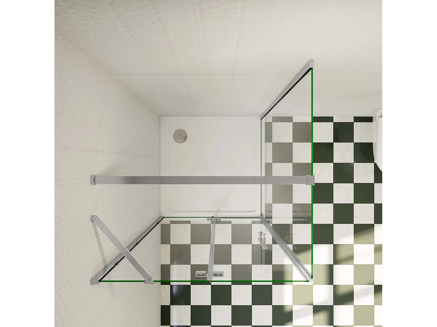 Douchecabine met vouwdeur en vaste zijwand,6mm NANO EasyClean veiligheidsglas,B:90xD:76xH:185cm,90cm Stabilisatiestang,chroom