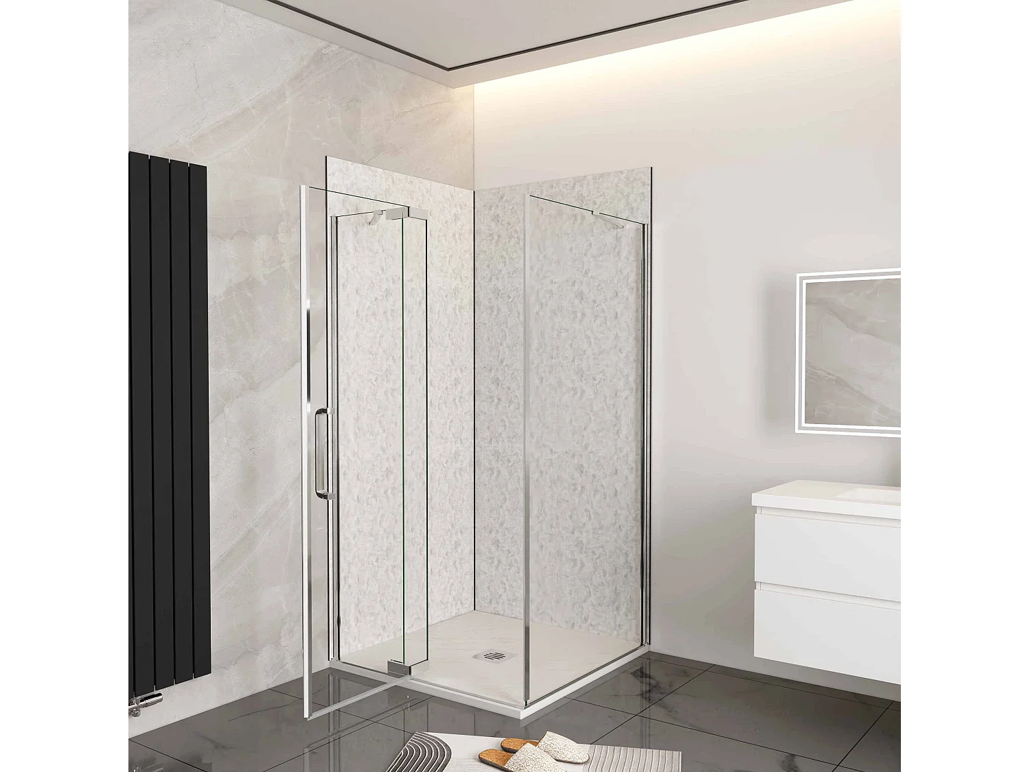 Douchecabine douchedeur draaideur 80x195cm met zijwand 90x195cm,8mm helder antikalk NANO glas,profiel van glanzend chroom.