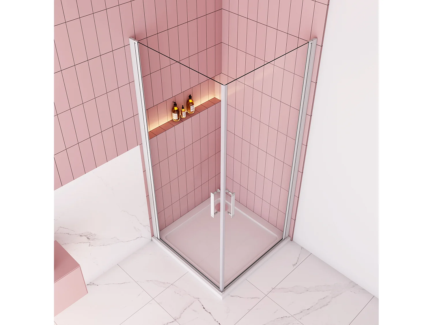 90x90x185cm Douchecabine Vierkante dubbele draaideuren,5 mm gehard veiligheidsglas,glanzend chroom profiel