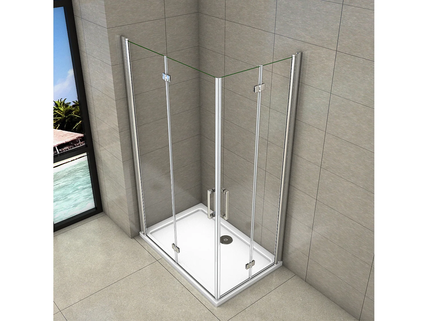 90x100x195cm Douchecabine Dcouchedeur vouwdeur,6mm NANO EasyClean veiligheidsglas,profiel van glanzend chroom.