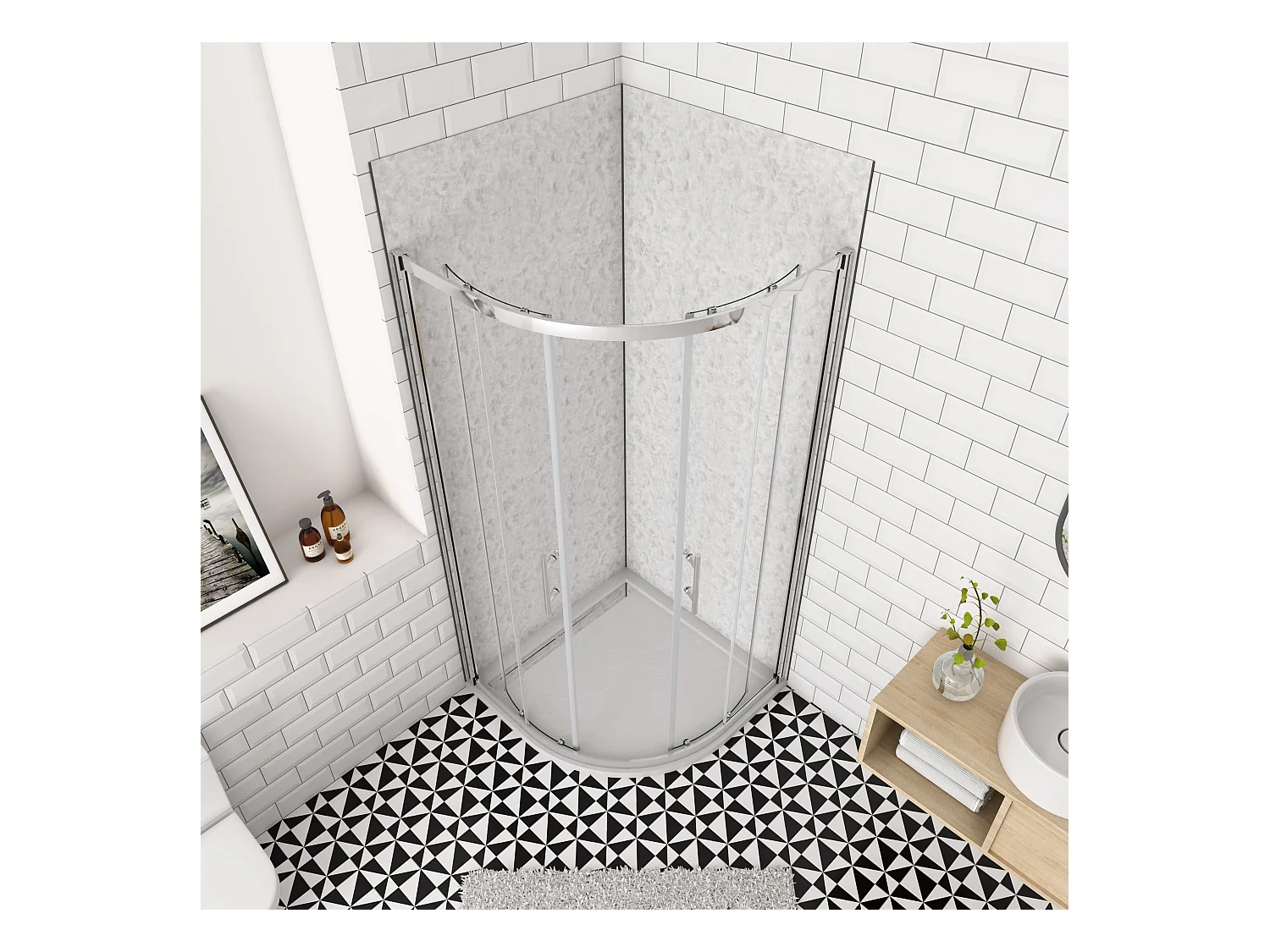 Douchecabine kwartrond schuifdeur 100x100cm,185cm hoog,6mm helder veiligheidsglas,glanzend chroom profiel