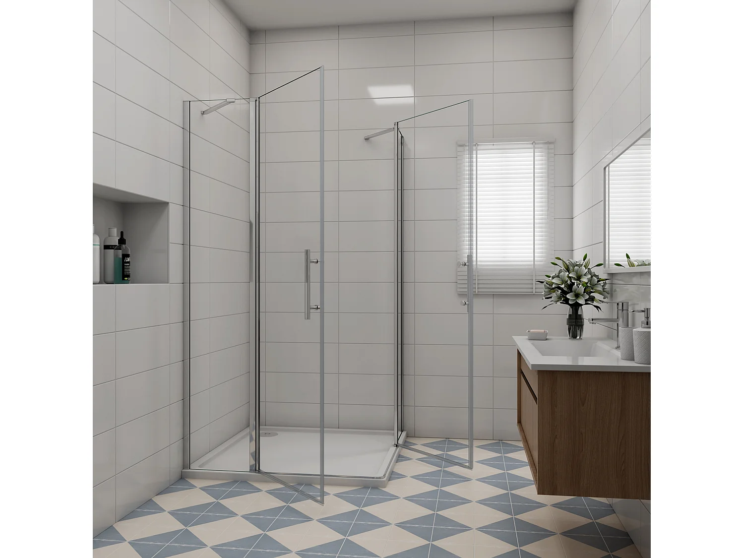 90x120x195cm Douchecabine draaideur,6 mm NANO EasyClean veiligheidsglas,profiel van glanzend chroom.