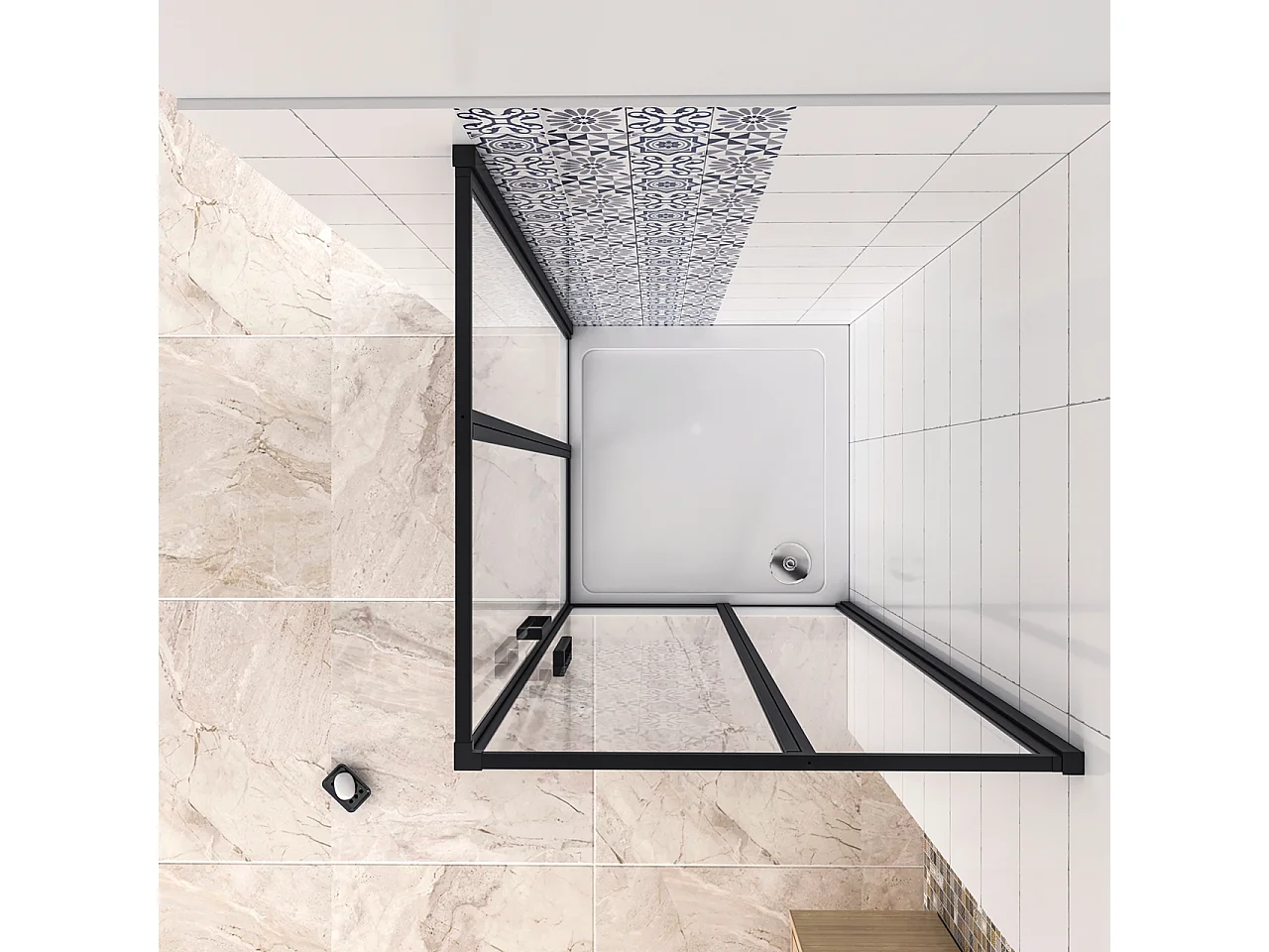 120x140x200cm Douchecabine met dubbele draaideur,6mm NANO helder veiligheidsglas,mat zwarte aluminium frame