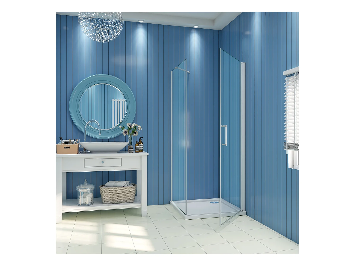 B:90xD:80xH:185 cm Douchecabine draaideur nisdeur+zijpaneel 5mm gehard veiligheidsglas,profiel van glanzend chroom