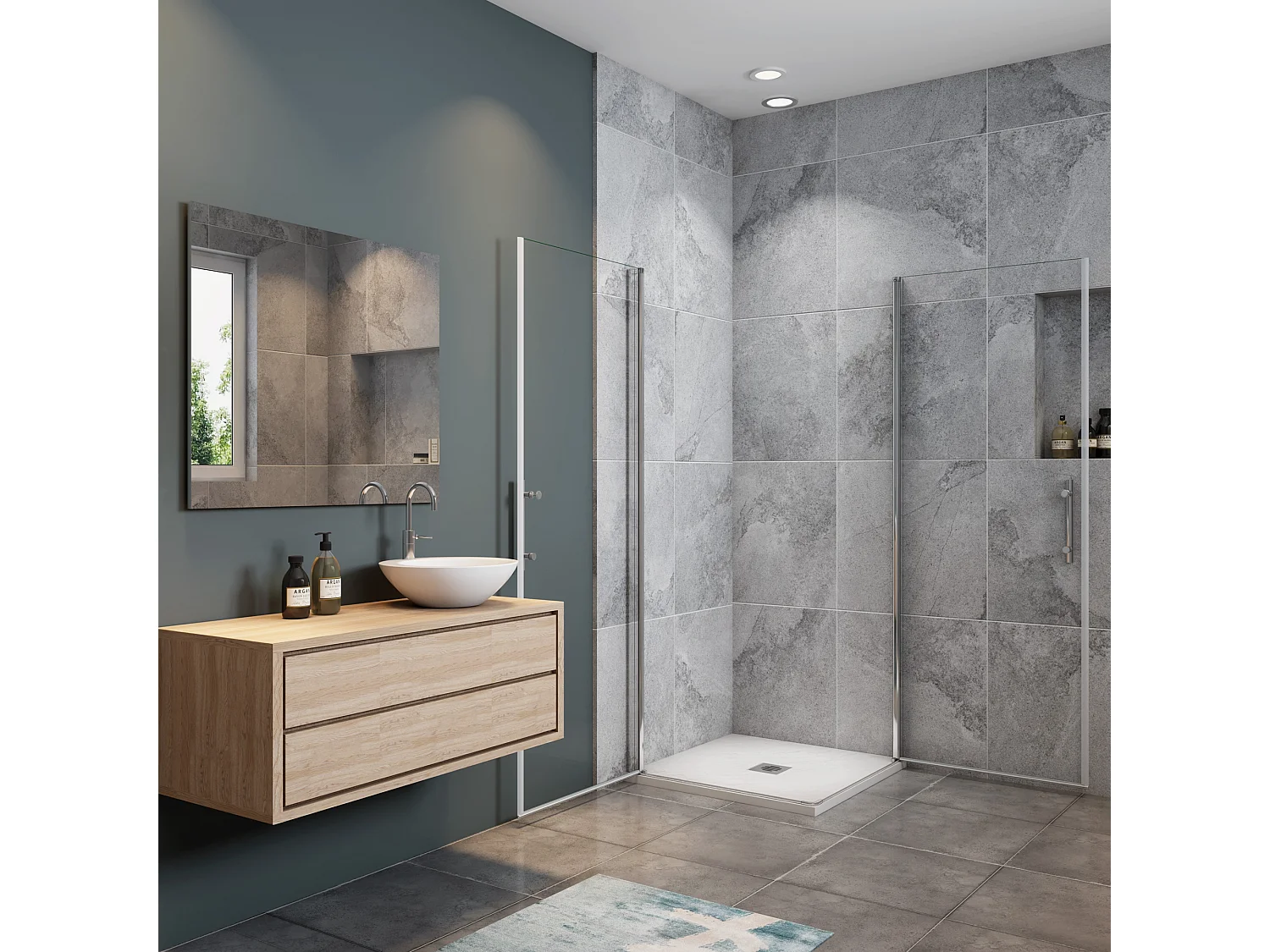 Douchecabine B:80xD:80x180cm,dubbele draaideuren,5mm NANO EasyClean veiligheidsglas,profiel van glanzend chroom