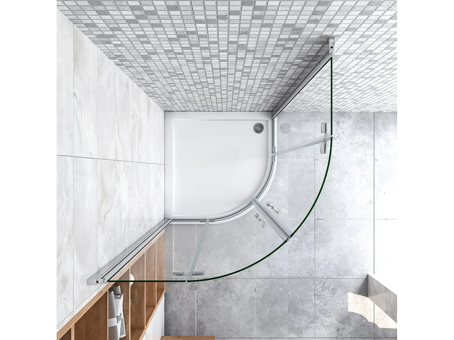 Kwartronde douchecabine 90x90x195cm,dubbele draaideur,hoek-instap douchecabine,6mm nano helder veiligheidsglas easyclean antikalk,inclusief douchebak