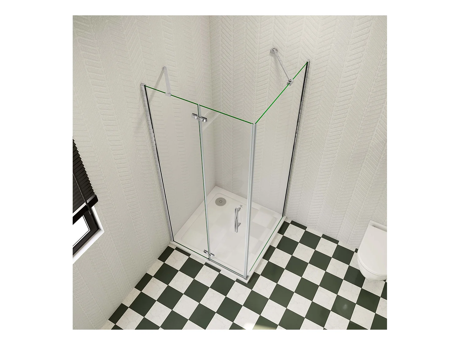 Douchecabine met vouwdeur en vaste zijwand,6mm NANO EasyClean veiligheidsglas,B:90xD:70xH:185cm,45cm Stabilisatiestang,chroom