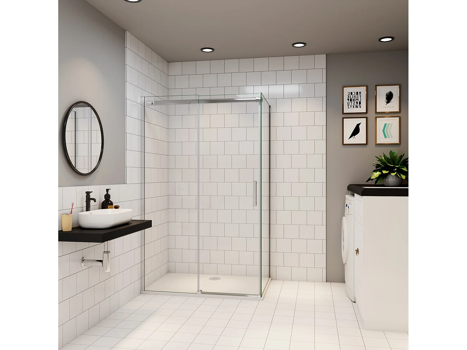 Schuifbare douchecabine met zijwand,8mm helder antikalk NANO glas,160cm(breedte)x80cm(zijwand)x195cm(hoogte),profiel van glanzend chroom.