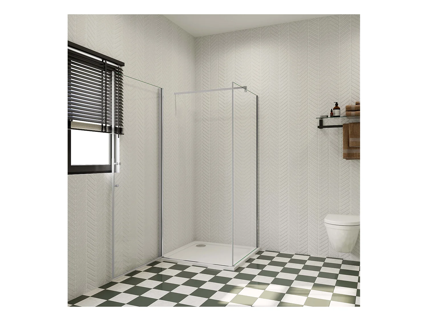 Douchecabine 70x90x185cm,draaideur+zijwand,6mm NANO EasyClean veiligheidsglas,F-vorm:90cm stabilisator (kan worden gesneden),profiel van glanzend chroom.