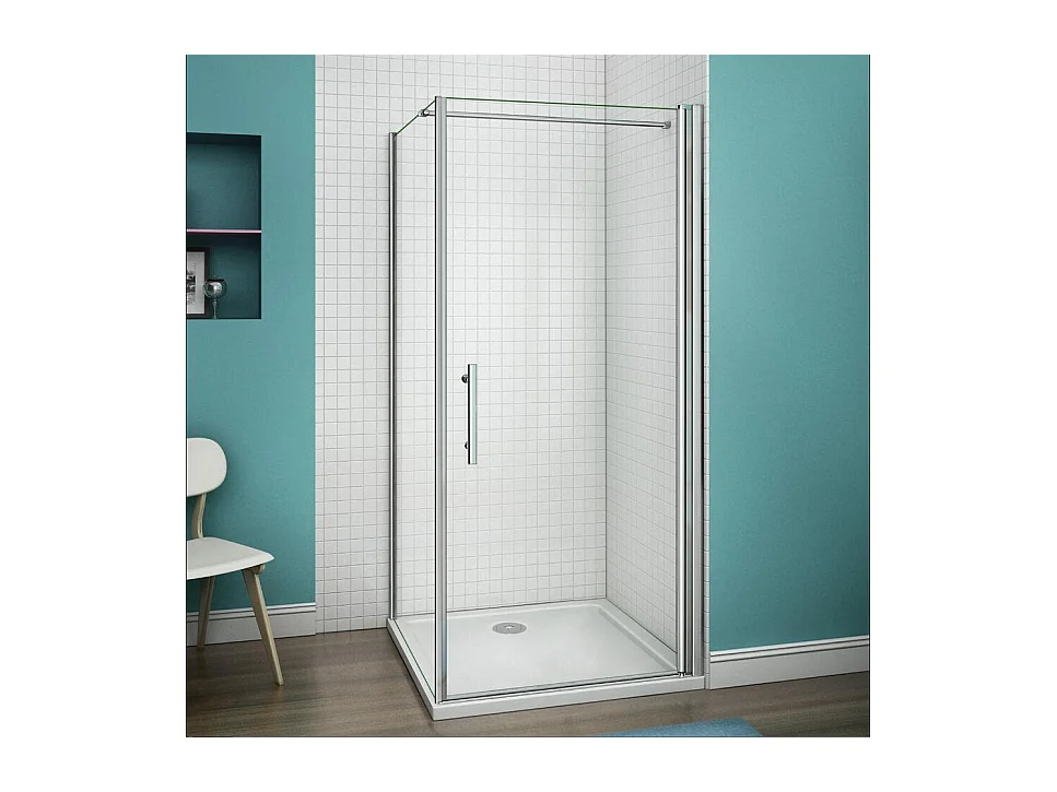 B:70xD:90x197cm Douchecabine met draaideur+zijwand,6mm EasyClean veiligheidsglas,N-vorm:140cm stabilisator (kan worden gesneden),profiel van glanzend chroom