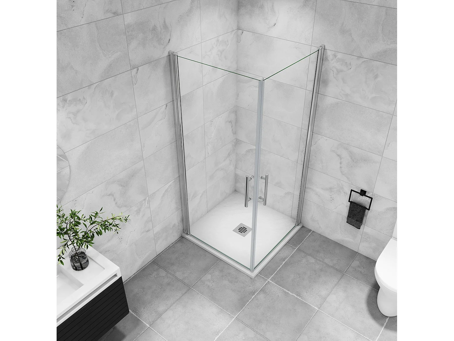 80x90x197cm Douchecabine draaibaar 180°,6mm NANO EasyClean veiligheidsglas,profiel van glanzend chroom