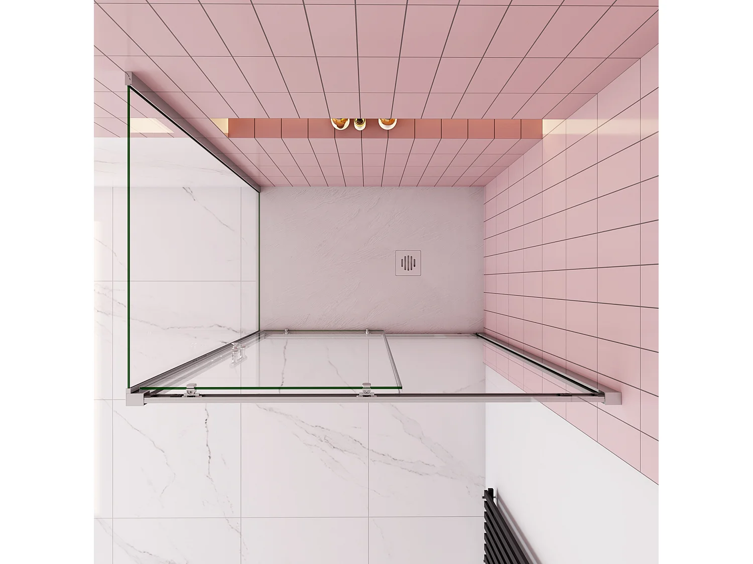 Rechthoekige schuifdeur douchecabine 100x190cm,zijpaneel 90x190cm,5mm helder veiligheidsglas,profiel van glanzend chroom.