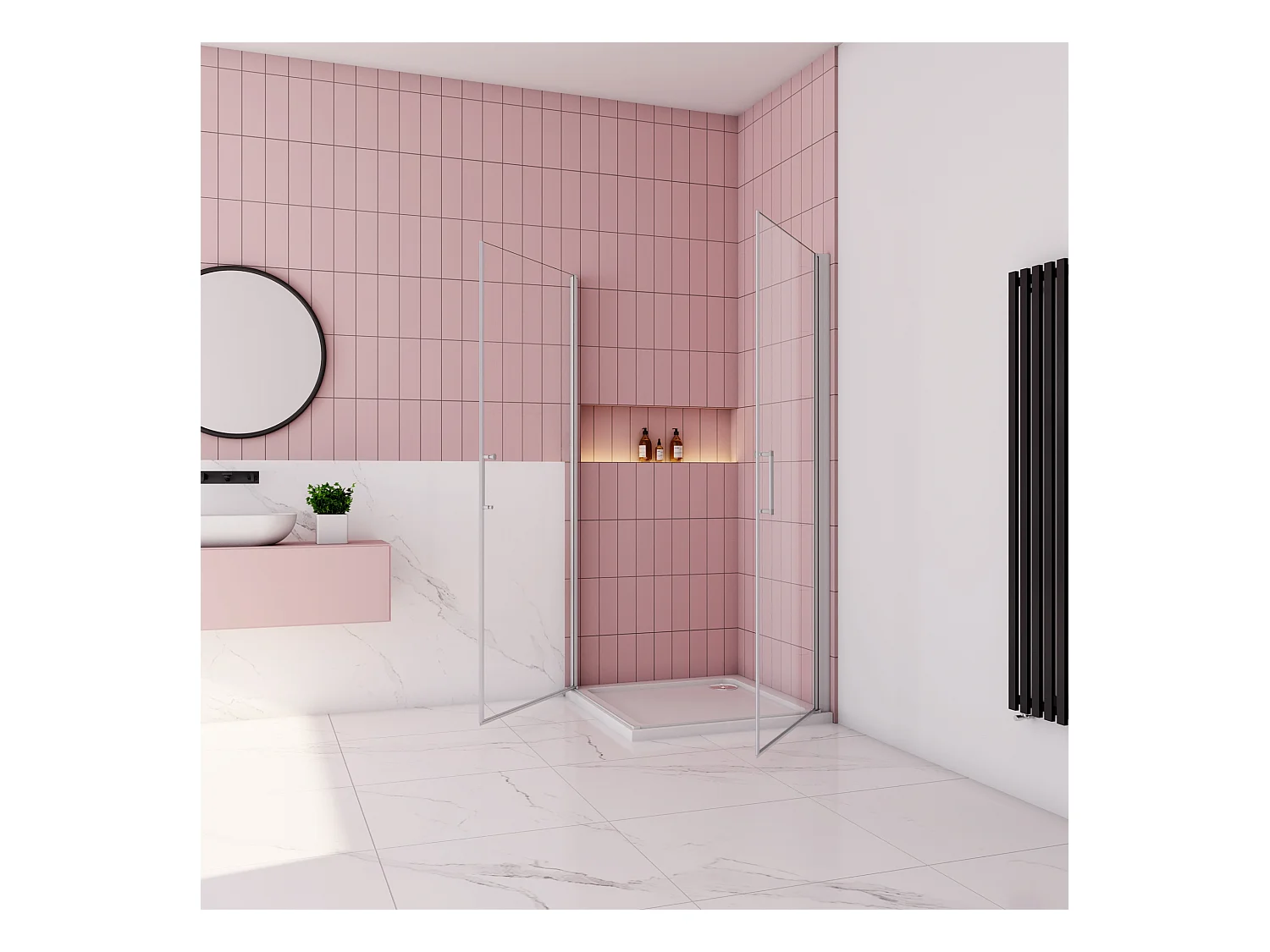 76x80x185cm Douchecabine Vierkante dubbele draaideuren,5 mm gehard veiligheidsglas,glanzend chroom profiel