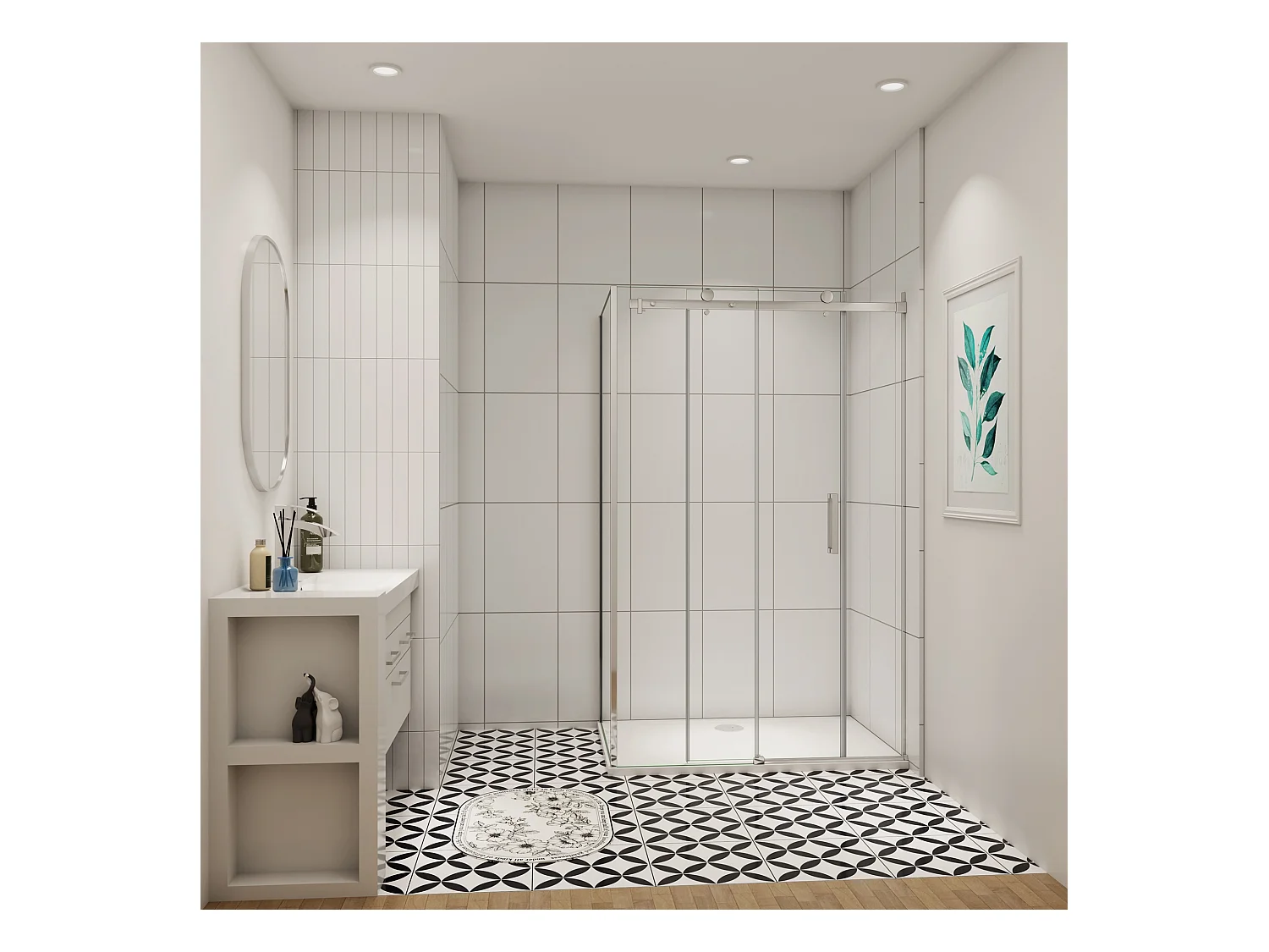 Schuifbare douchecabine 100x195cm met zijwand 70x195cm,8mm helder antikalk NANO glas,profiel van glanzend chroom.