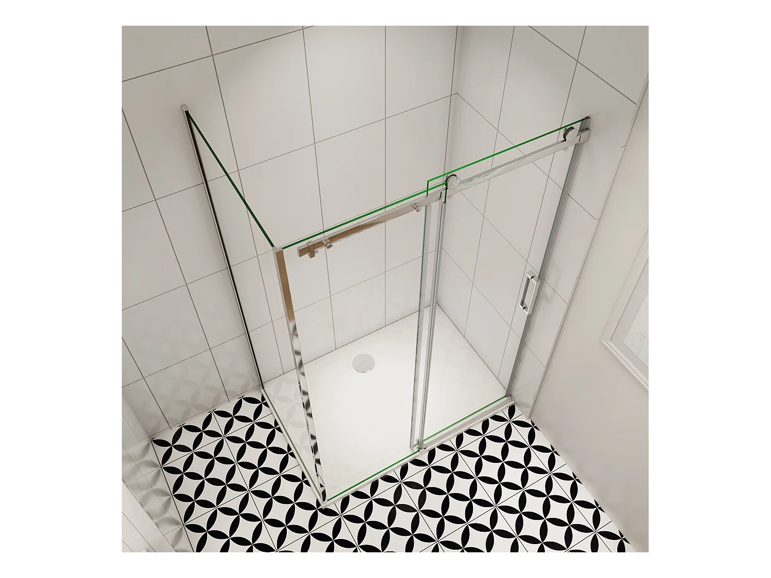 Schuifbare douchecabine 115x195cm met zijwand 70x195cm,8mm helder antikalk NANO glas,profiel van glanzend chroom.