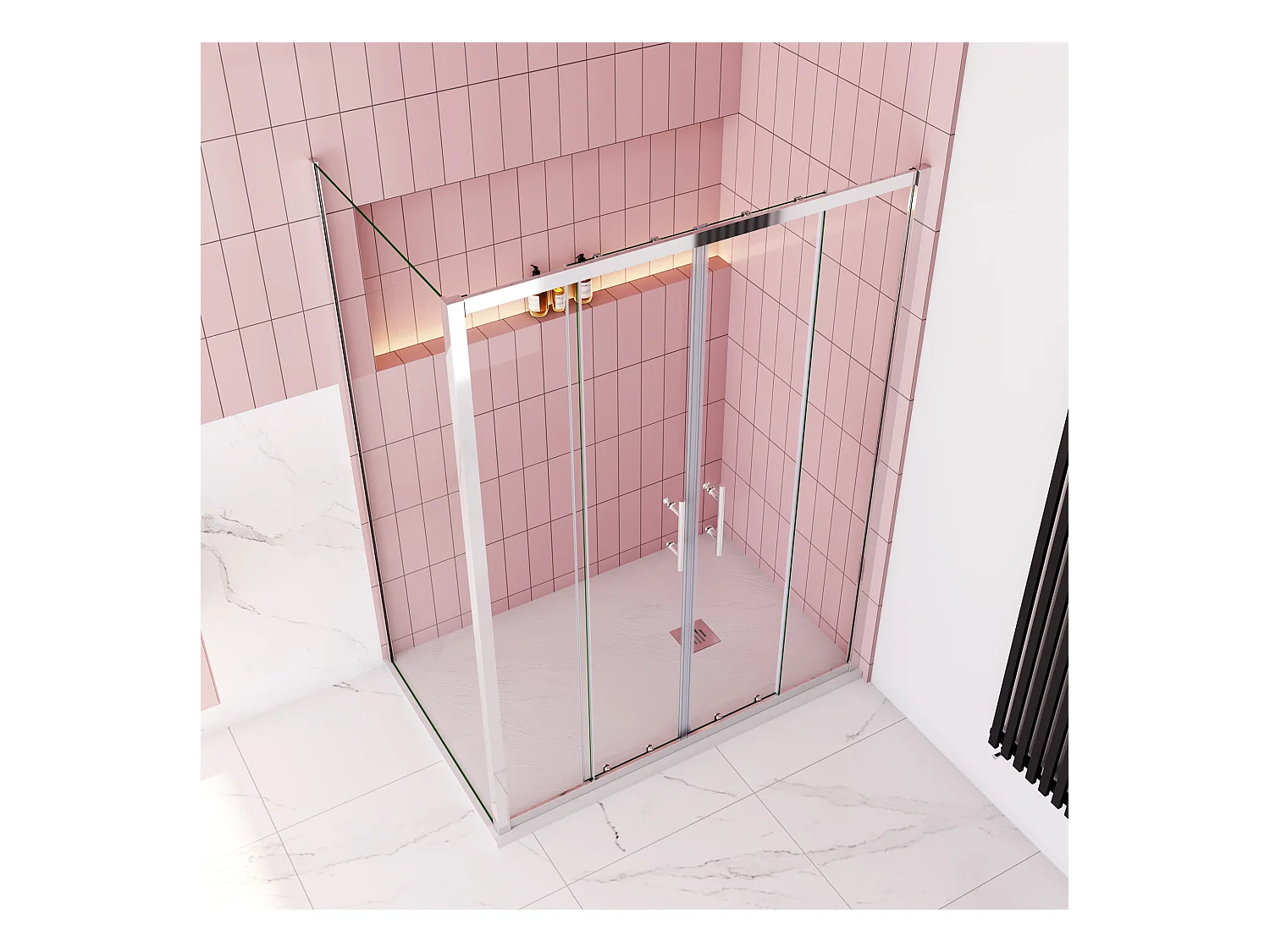 Schuifdeur douchecabine 160x190cm,zijpaneel 76x190cm,5mm helder veiligheidsglas,profiel van glanzend chroom.