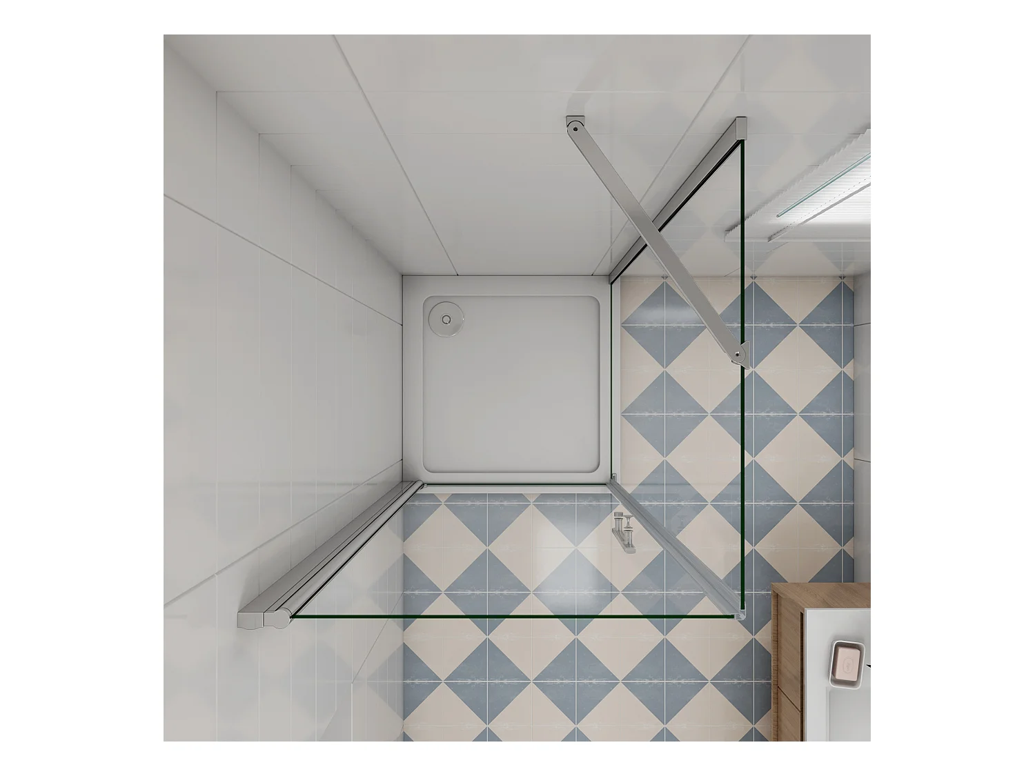 B:100xD:90x197cm Douchecabine met draaideur+zijwand,6mm EasyClean veiligheidsglas,50 cm Stabilisatiestang (draaibaar),profiel van glanzend chroom