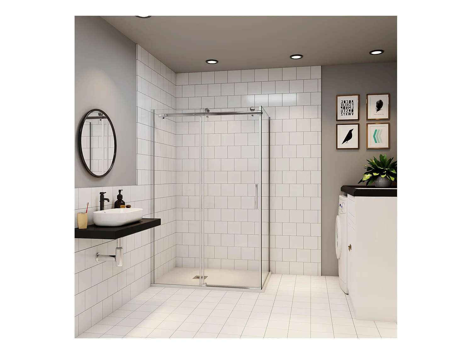 125x195cm Schuifbare douchecabine met zijwand 90x195cm,6mm helder glas,profiel van glanzend chroom.